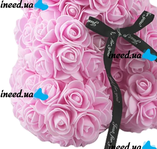 Маленький мишка из искусственных 3D роз Teddy Bear de Luxe 25 см Pink, Светло розовый медведь Тедди