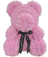 Маленький мишка из искусственных 3D роз Teddy Bear de Luxe 25 см Pink, Светло розовый медведь Тедди