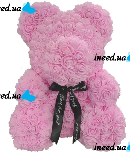 Маленький мишка из искусственных 3D роз Teddy Bear de Luxe 25 см Pink, Светло розовый медведь Тедди