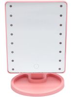 Magic MakeUp Mirror: A Cosmetic Touchscreen Makeup Mirror That Rotates 180 Degrees—a Tabletop Mirror on a Stand with 22 LED Lights, USB-Powered, Pink