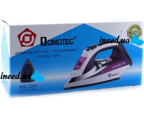  Domotec MS-2201 Electric Steam Iron with 2200W Water Tank Ceramic Sole with Steam and Dry Ironing Mode for Clothes Purple