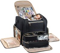 Дорожная сумка косметичка футляр Bagsmart Ivodeela с отсеками для хранения лака и косметики, Женский органайзер для макияжа с 3 съемными футлярами Черная