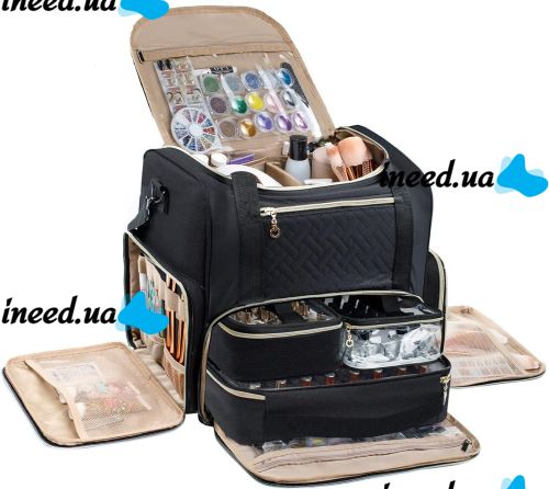 Дорожная сумка косметичка футляр Bagsmart Ivodeela с отсеками для хранения лака и косметики, Женский органайзер для макияжа с 3 съемными футлярами Черная