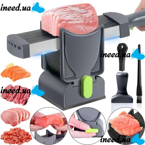 Fresh Meat Slicer YLM-248 Handheld Meat Slicer for thin slicing and shredding of meat, LY-824 17 Blade Handheld Slicer with Stand Gray
