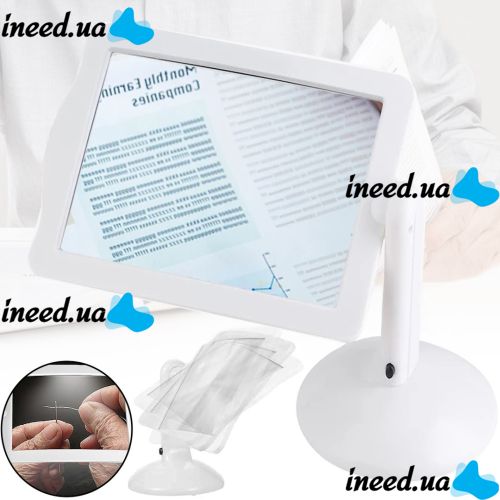 Настольная лупа на штативе Reading Brighter Viewer LK2303-91 3х увеличительное стекло со светодиодной LED подсветкой на подставке для чтения Белое