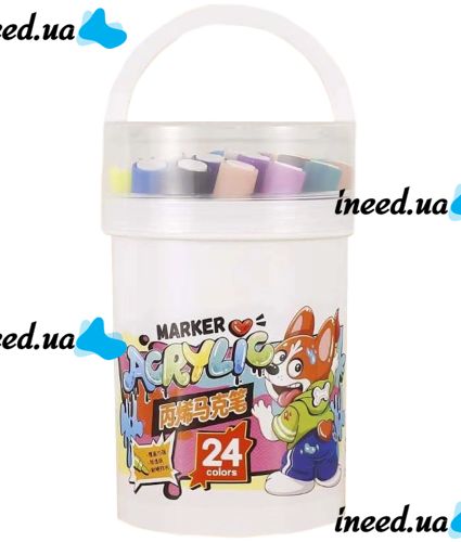 Профессиональный набор скетч маркеров Creative Acrylic Marker 24 шт для рисования в ведре, Акриловые маркеры фломастеры линеры AND635-24 цвета
