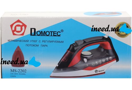 Electric Steam Iron Domotec MS-2202 with Water Tank 2200W Teflon Sole with Steam and Dry Ironing Mode for Clothes MS2202 Red