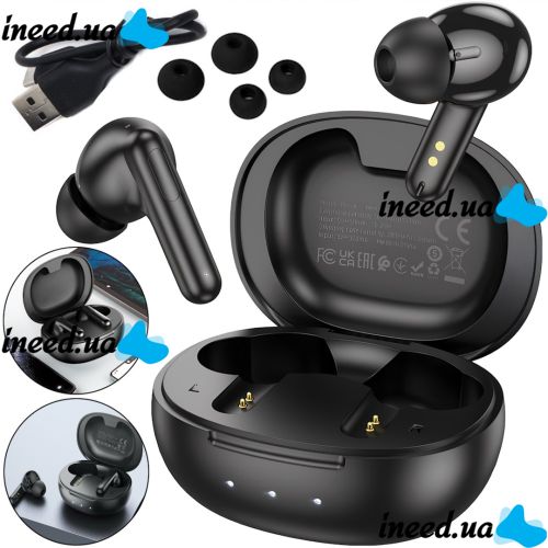 Беспроводные Bluetooth наушники Double Borofone BW48 Enlighten сенсорные вакуумные наушники-гарнитура с шумоподавлением и микрофоном USB Черные