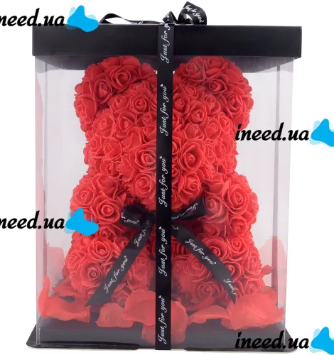 Маленький мишка из искусственных 3D роз Teddy Bear de Luxe 25 см Red, красный медведь Тедди