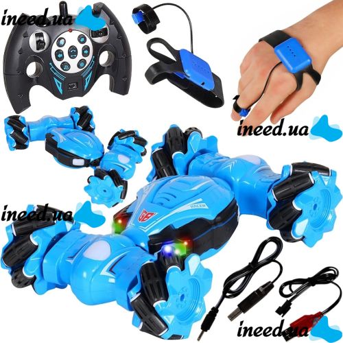 Radio-controlled flip car YL-51 Blue, stunt drift car on the remote control, transformer all-terrain vehicle with hand control, gestures