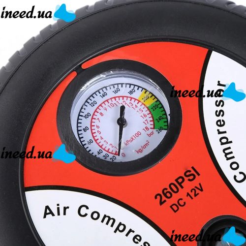 Автомобильный компрессор в форме колеса Air Compressor H0248 260PSI 12V автокомпрессор, насос с манометром для контроля давления в шинах, колес авто