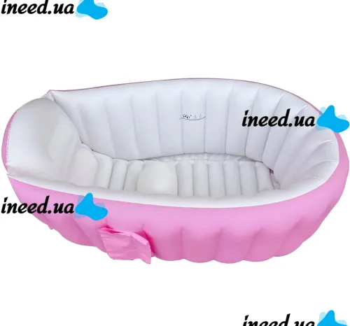 Надувная детская ванна для купания Intime Baby Bath Tub JS033 противоскользящая ванночка с подушкой, сливом и насосом для малышей Розовая YT-226A