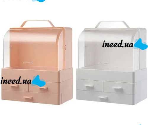 Настольный органайзер для хранения косметики Cosmetic Storage Box GW-880 косметическая полочка 4 секции с выдвижными ящиками и ручкой Белая
