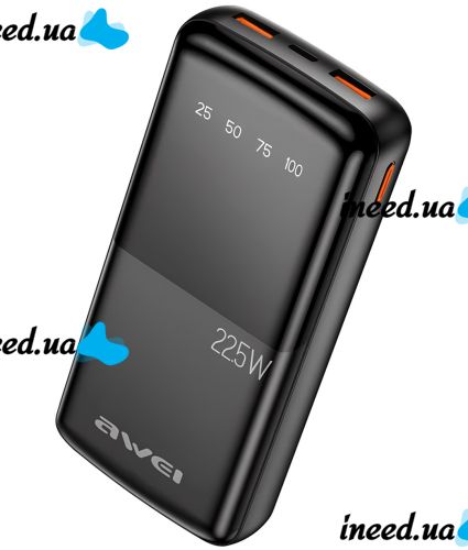 Портативное зарядное устройство Power Bank Awei P13K 20000mah 22.5W 2 USB TYPE-C с быстрой зарядкой и индикатором, внешний аккумулятор повербанк