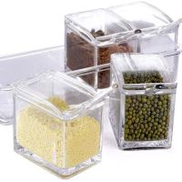 Набор емкостей для хранения специй и приправ Crystal Seasoning Box на 4 отсека, акриловый органайзер, баночки для сыпучих продуктов с подставкой