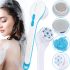 Spin Spa 5-in-1 massage brush for washing and cleansing the face and body, electric massager for shower, bathtub, massager brush with replaceable nozzles White