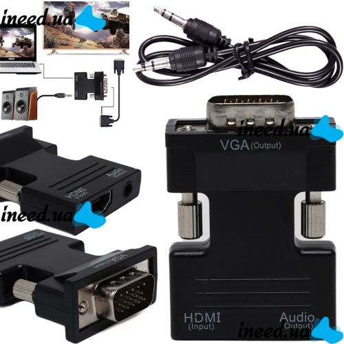 Конвертер HDMI-VGA OUT Black адаптер для преобразования сигнала 1080P с аудио выходом, переходник с HDMI на VGA кабель 3.5 мм jack Черный