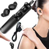 Беспроводные Bluetooth наушники с кейсом Awei T5 Black вакуумные наушники-гарнитура с шумоподавлением и микрофоном блютуз в чехле док-станция Черные