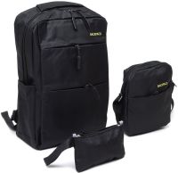 Городской набор сумок 3 в 1 Backpack 9018 рюкзак для ноутбука 15", сумка через плечо и кошелек на молнии с USB портом для наушников 42х33 см Черный