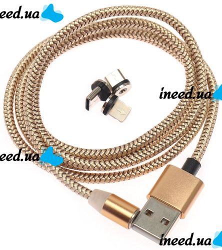 Магнитная зарядка для телефона Hoco X-Cable Magnetic 3 в 1 круглый USB кабель micro lightning type-c 1 м шнур с LED подсветкой M3 для Android IOS