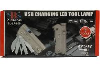 Мультитул с фонарем X-Balog BL-LF-800 5 в 1 аккумуляторный ручной LED фонарик с Power Bank туристический набор инструментов для выживания USB