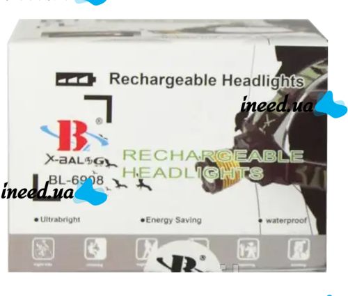 Ультрафиолетовый налобный фонарь Bailong BL-6908-2 с УФ аккумуляторный светодиодный LED фонарик с креплением на голову 3 режима свечения, Zoom, 500LM