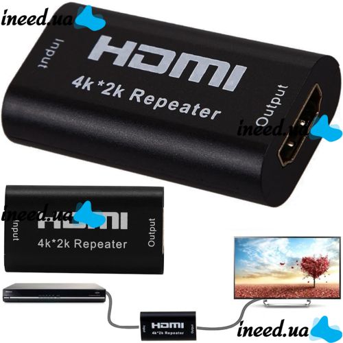 Конвертер HDMI Repeater 4K повторитель, усилитель видеосигнала до 40 метров, автономный репитер ретранслятор HDMI-HDMI удлинитель для устройств