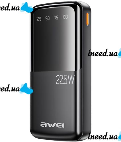 Портативное зарядное устройство Power Bank Awei P13K 20000mah 22.5W 2 USB TYPE-C с быстрой зарядкой и индикатором, внешний аккумулятор повербанк