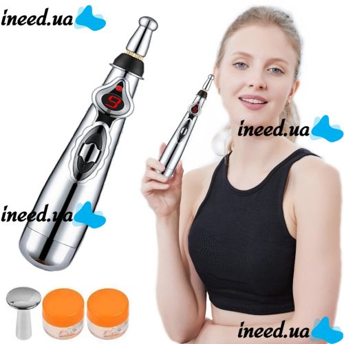 Акупунктурный массажер в форме ручки Massager Pen DF-618, Прибор для точечного массажа всего тела Серый, Электронная акупунктурная ручка для лица