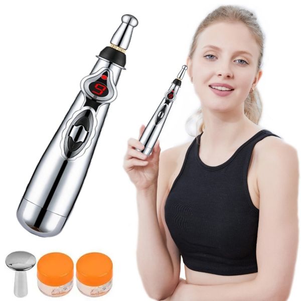 Акупунктурный массажер в форме ручки Massager Pen DF-618, Прибор для точечного массажа всего тела Серый, Электронная акупунктурная ручка для лица