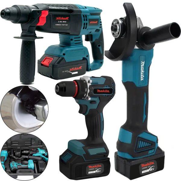 Аккумуляторный набор Makita 3в1 Угловая шлифовальная болгарка DGA506Z шуруповерт DTW488 перфоратор DHR330Z Макита 48V 5Ah с аккумуляторами в кейсе