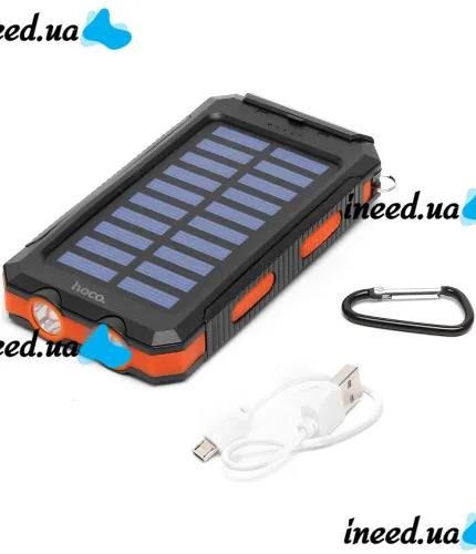 Портативное зарядное устройство HOCO J164 Power Bank 8000mAh с солнечной панелью и фонариком Solar 10W внешний аккумулятор повербанк для зарядки