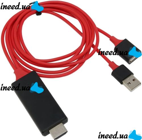 Конвертер видео MHL HDMI G02 гибкий переходник кабель для передачи HD видео с телефона на телевизор 1 м, адаптер на Type-C Micro G-02 Красный