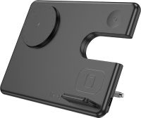 Беспроводное зарядное устройство Hoco Qi Geek Folding Black 3 в 1 магнитная зарядка магсейф для телефона и наушников IOS Android Type-C CQ1 Черная