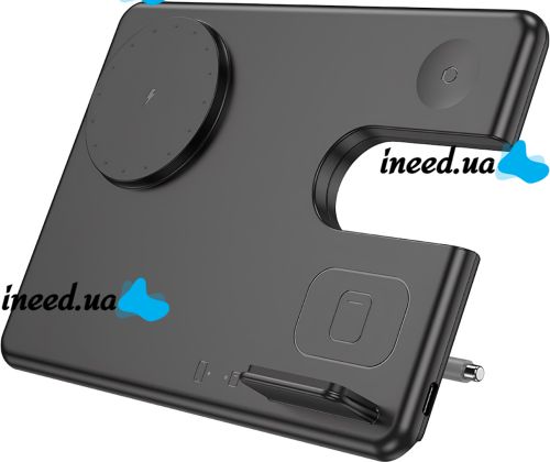 Беспроводное зарядное устройство Hoco Qi Geek Folding Black 3 в 1 магнитная зарядка магсейф для телефона и наушников IOS Android Type-C CQ1 Черная