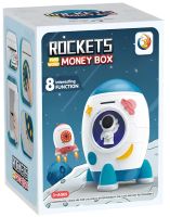 Детская электронная копилка сейф Ракета Rockets Money Box 852A купюроприемник с кодовым замком и отпечатком пальца для купюр и монет на батарейках