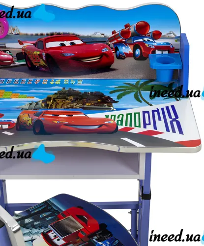 Детская парта со стулом Bambi Disney Cars B-43507 Тачки Молния Маквин письменный стол и стул с регулированной высотой и подставкой для книг Синий