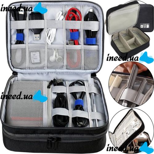 Дорожная сумка органайзер Travel Digital Bag для хранения кабелей, зарядок повербанка, Многофункциональный бокс для цифровых аксессуаров Черный
