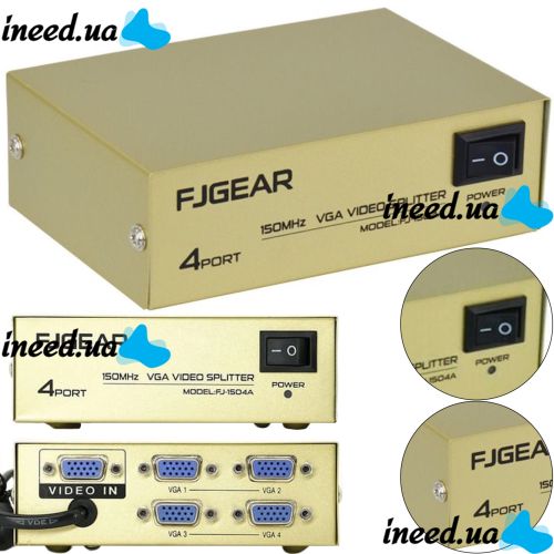 Сплиттер VGA KV-FJ1504A Splitter, Коммутатор 150MHz 4 Port Четыре порта с адаптером разветвитель VGA