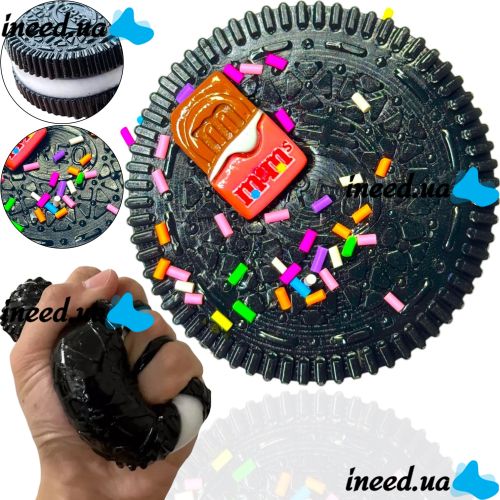 Силиконовая игрушка антистресс сквиш Печенье Oreo Pinch Family 10,5 см с ворсинками для рук Детская мялка в виде печенья Таба Орео Squishy для детей
