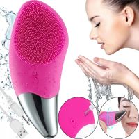 Electric Silicone Brush Massager Sonic Facial Brush BR-020 for Facial Massage, Facial Cleansing and Washing Brush with USB Vibration Pink