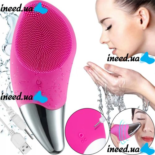 Electric Silicone Brush Massager Sonic Facial Brush BR-020 for Facial Massage, Facial Cleansing and Washing Brush with USB Vibration Pink