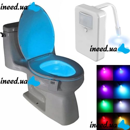 Автономная цветная LED подсветка Light Bowl Toilet Led для унитаза с датчиком движения и света 8 цветов, Светодиодный светильник в унитаз Белый