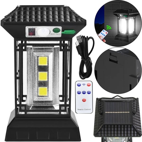 Solar CL-T60 Solar Powered Hanging Street Lamp with Remote Control, Rechargeable Camping Lamp with Motion Sensor Powered by 18650 Batteries