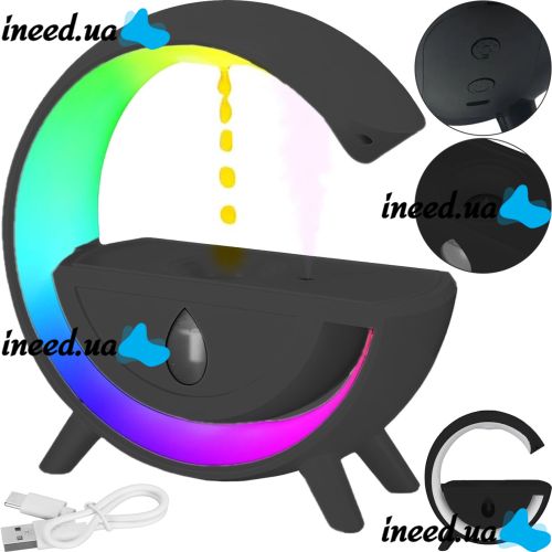 Антигравитационный увлажнитель воздуха ночник Anti-Gravity Humidifier T00K8 с RGB подсветкой, Диффузор 350мл с капельным эффектом от USB Черный