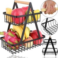 Металлическая двухярусная корзина подставка Fruit Storage Rack Z12-B21 для хранения фруктов и овощей, Настольная этажерка фруктовница на 2 яруса