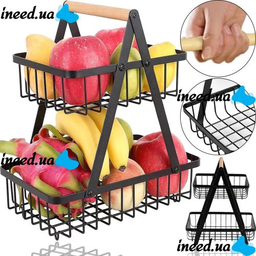 Металлическая двухярусная корзина подставка Fruit Storage Rack Z12-B21 для хранения фруктов и овощей, Настольная этажерка фруктовница на 2 яруса