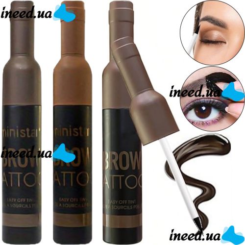 Водостойкая краска тинт Ministar Brow Tattoo Black Черный с тату эффектом для подчеркивания бровей, Маркер гель #102 10 мл для татуировки бровей