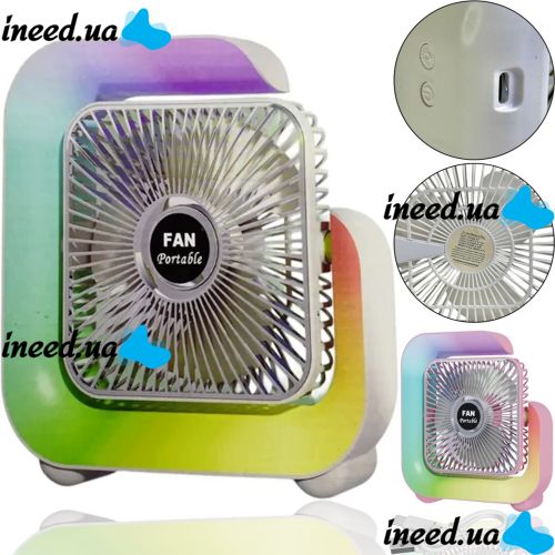Colorful Desktop Fan WY-308 Cordless Rechargeable RGB Backlit Desktop Fan, Wireless G-Shaped Air Cooler Nightlight by USB