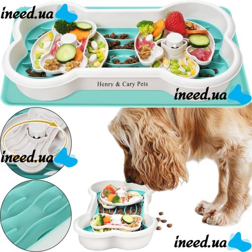Двойная кормушка лабиринт Henry & Cary Pets для медленного кормления собак и кошек, Миска для животных в виде косточки с вращением на 360 градусов